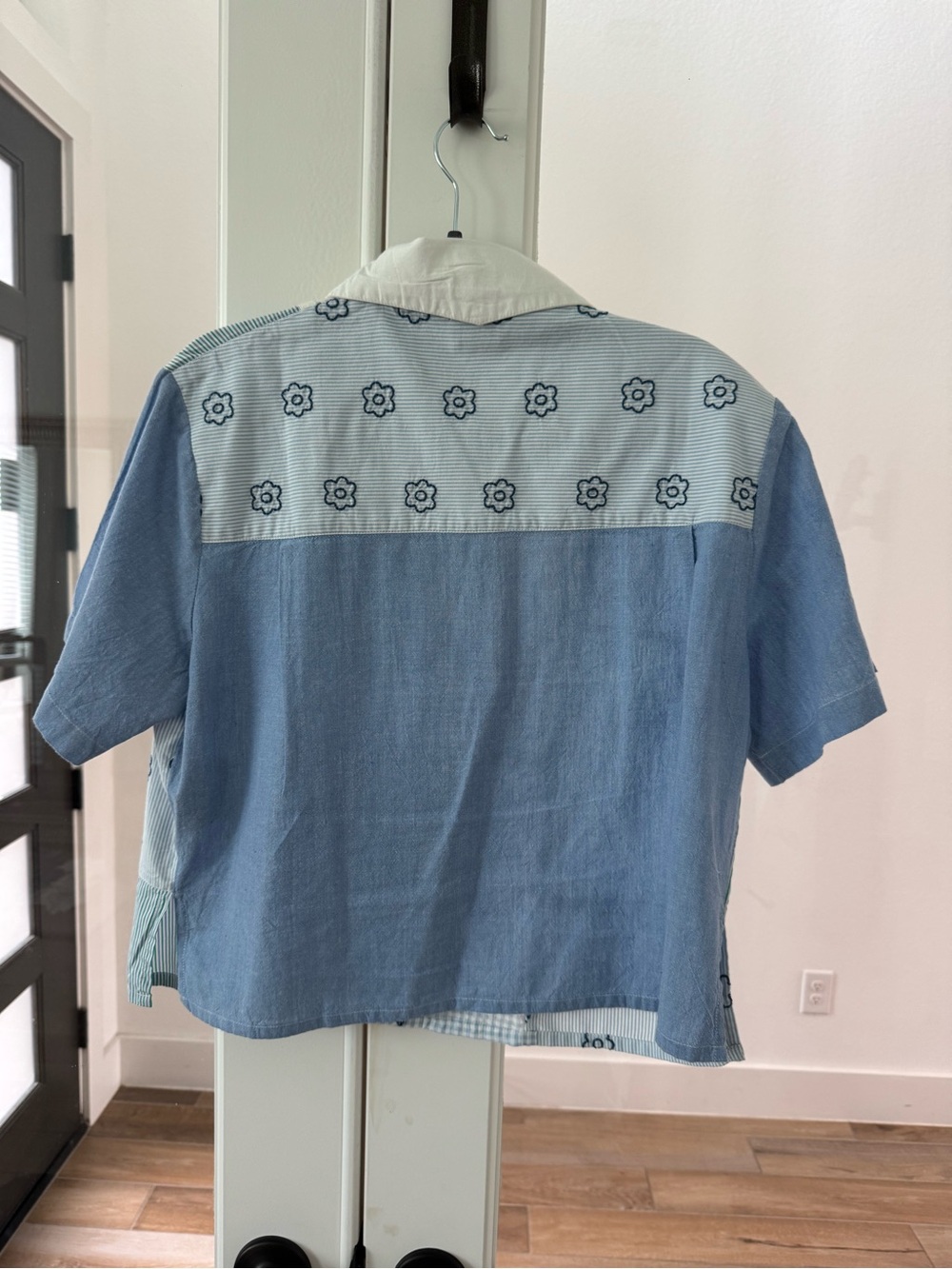 Harper Sage Patchwork Light Blue & White Short Sleeve Button Shirt - Picture 6 of 6